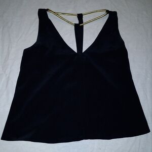 EUC BLACK BCBG Maxazria Womens Gold Rope Neck Nydia Top Sleeveless Size M